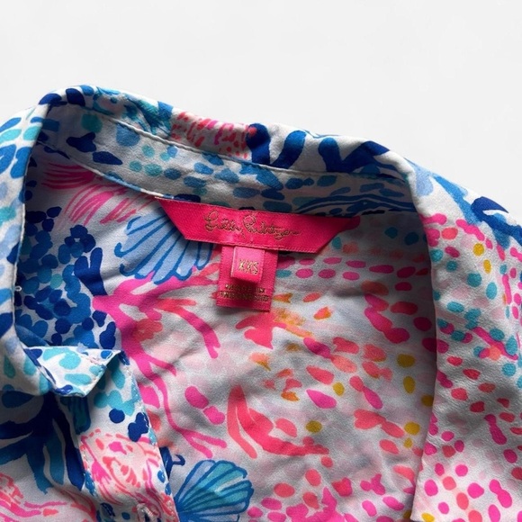 Lilly Pulitzer Natalie Cover-Up Shirtdress blue pink shell sway with me xxs - Picture 5 of 7
